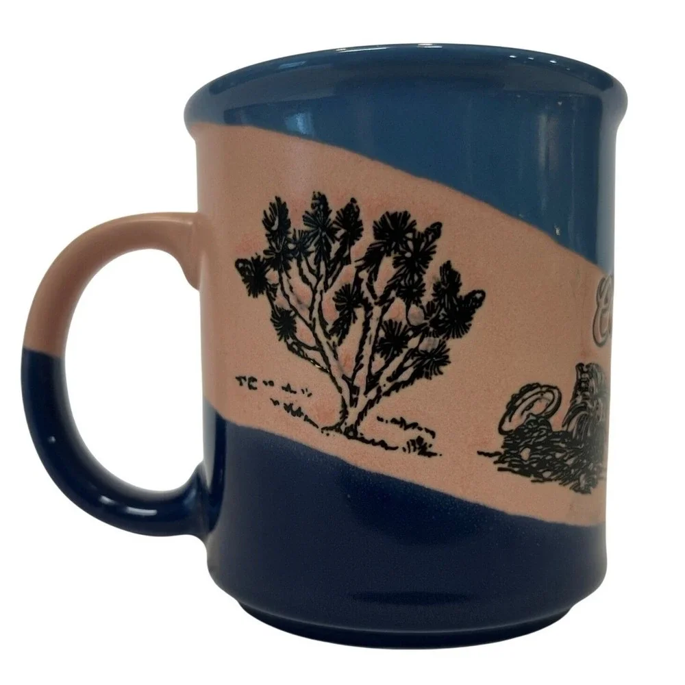 VTG Embossed California Coffee Mug Cup Pink Blue Raised‎ Smith Western Japan NOS